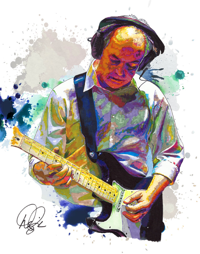 A colourful illustration of a musician playing an electric guitar, wearing black headphones, with vibrant paint splashes in the background.