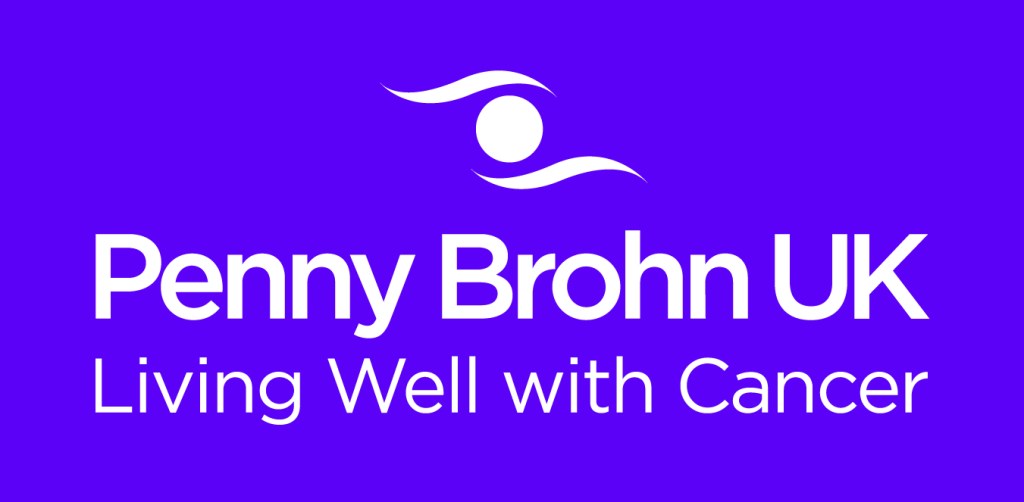 Logo of Penny Brohn UK, featuring the text 'Living Well with Cancer' on a purple background.